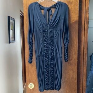 Janique Black Long sleeve  V- neck dress with open back, worn once only!